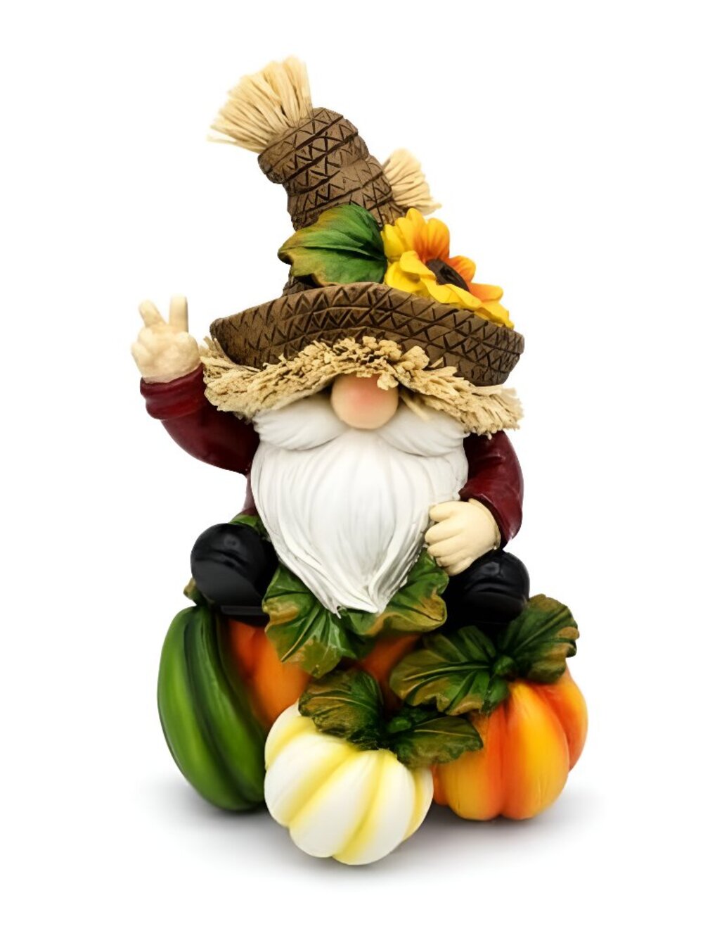 Fall Decor Handmade Resin Scarecrow Gnome Figurine with Pumpkins 7''